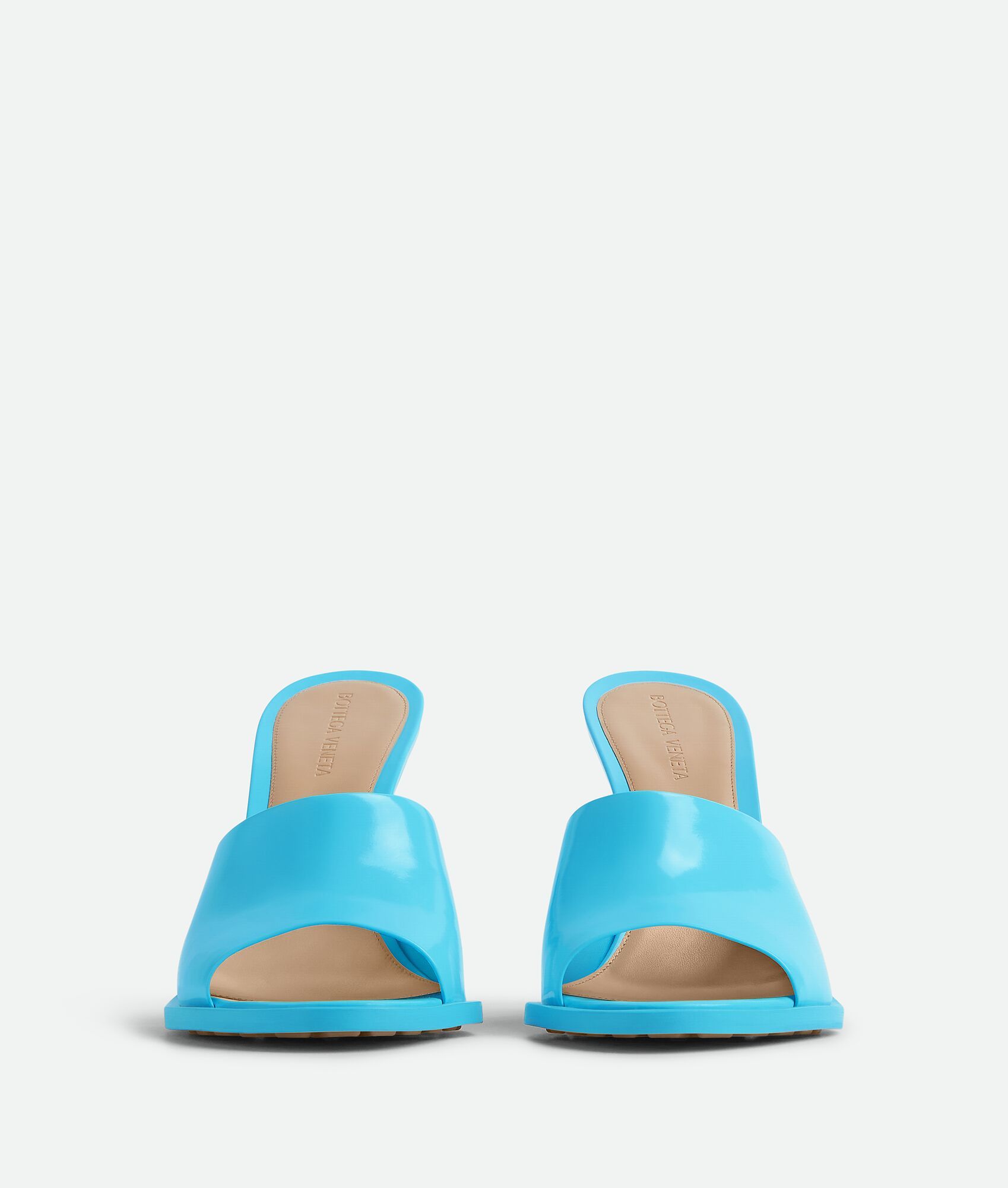 Bottega Veneta Spool Heel Cha-cha Leather Sandals 10cm In Blue