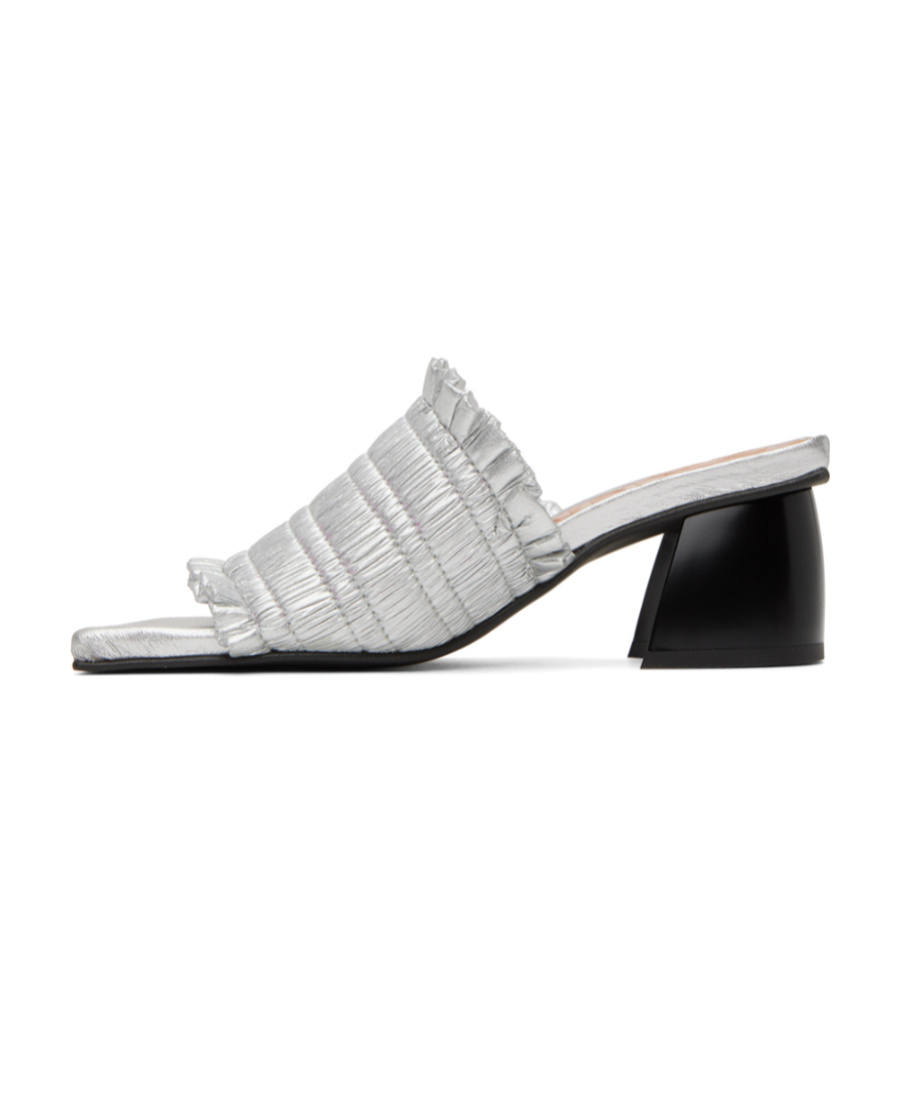 Ganni Smock-detail Kitten-heel Mules In Gray
