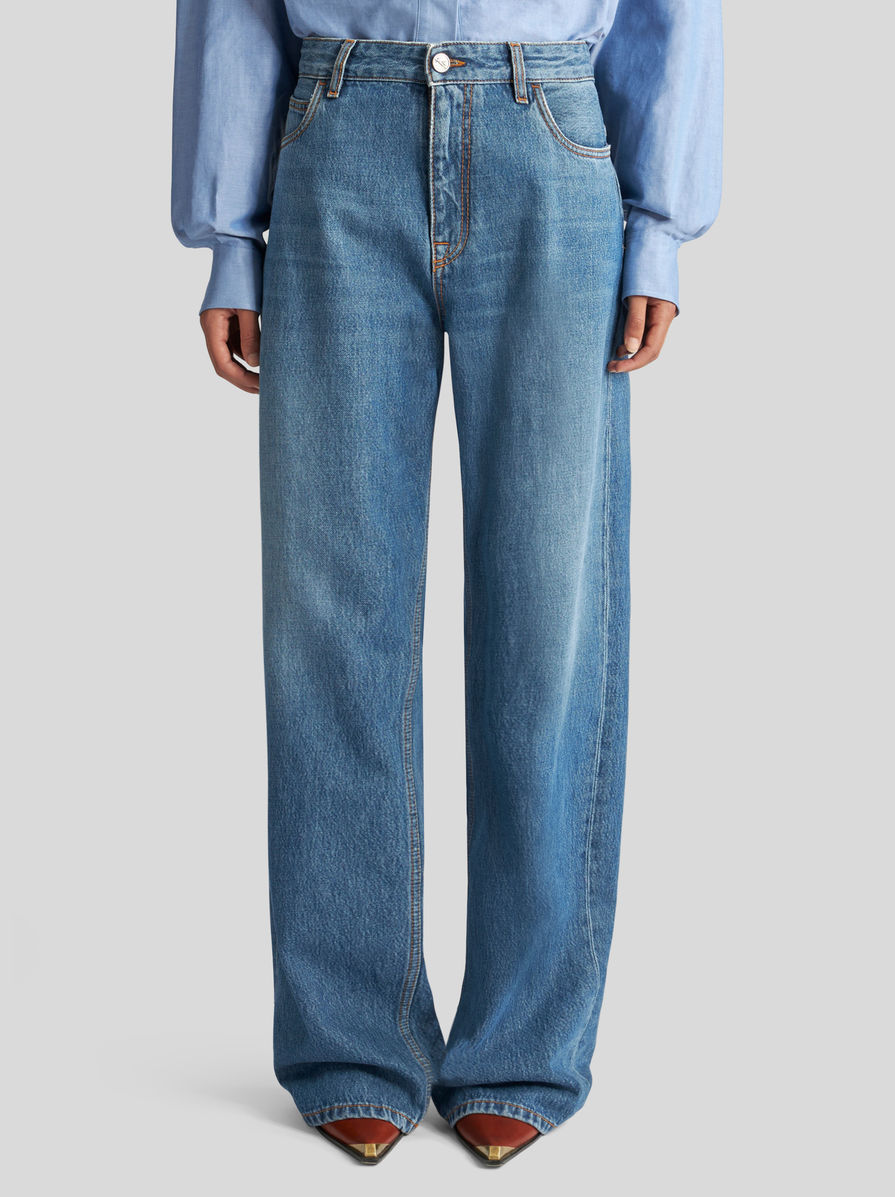 Etro Pegaso-embroidered Wide-leg Jeans In Blue