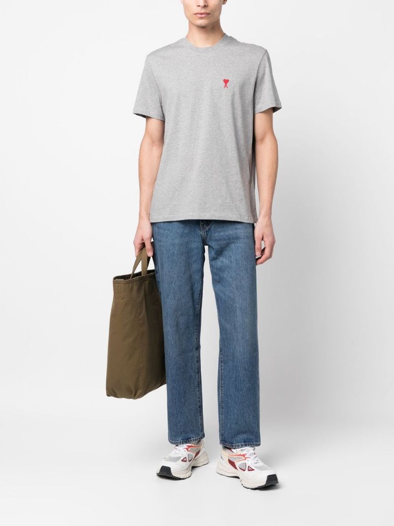 Ami Alexandre Mattiussi Ami Paris Ami De Coeur Logo Embroidered Crewneck T-shirt In Gray