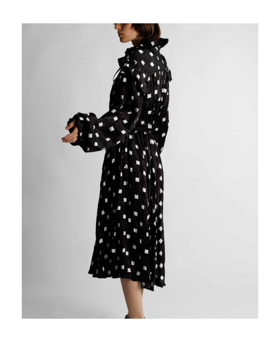 Balenciaga Black Ruffle Spot Print Midi Dress In Black