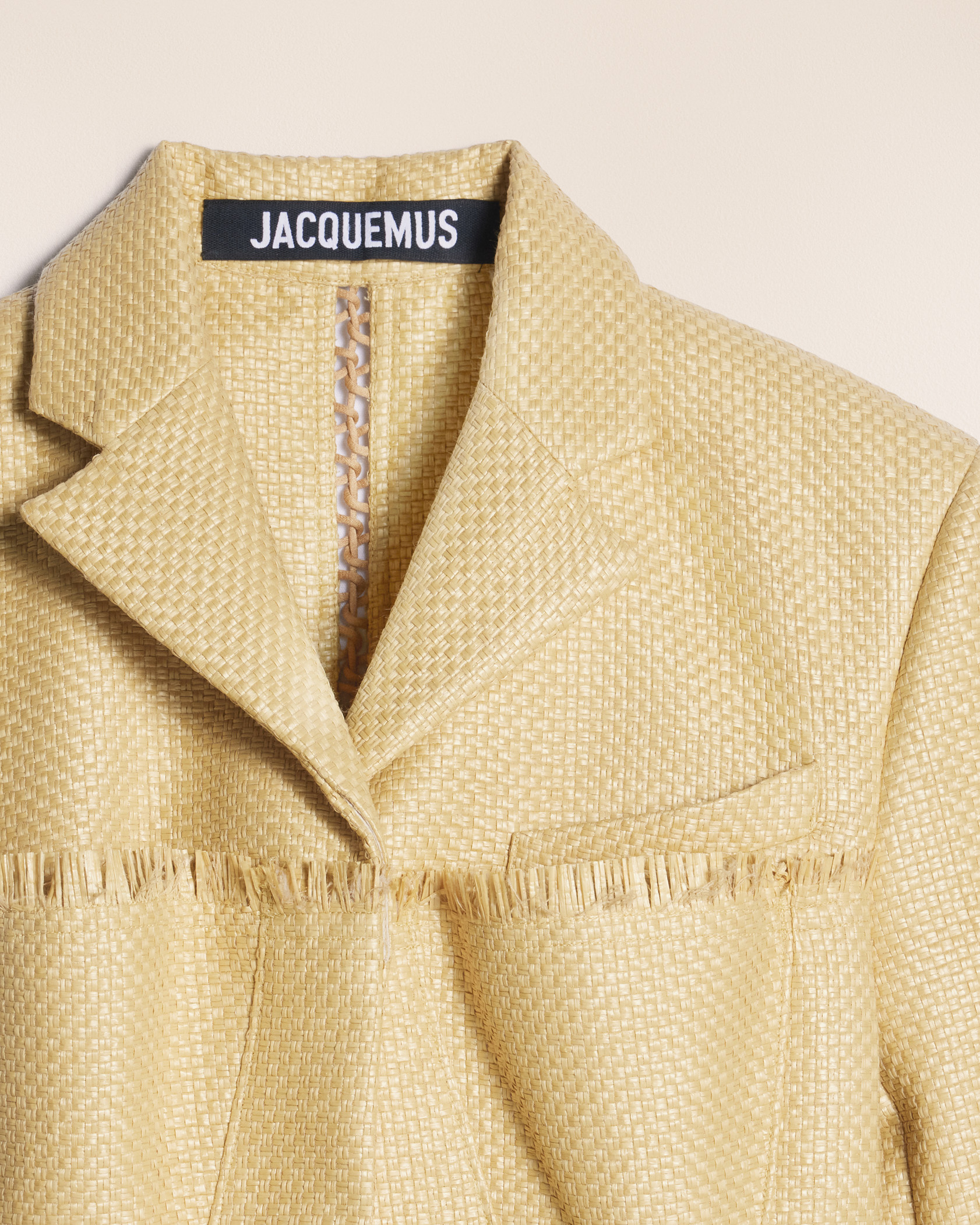 Jacquemus Palha Embellished Frayed Woven Canvas Blazer In Nude