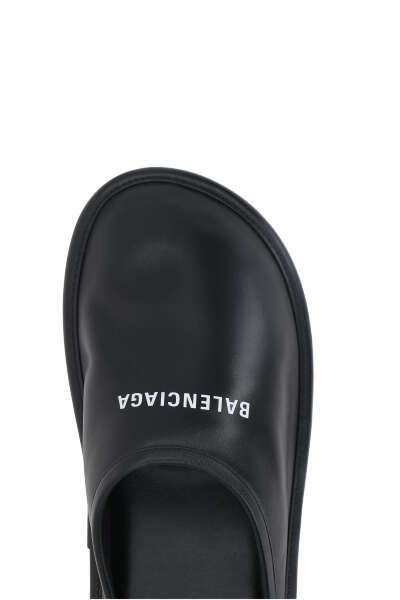 Balenciaga Logo-print Leather Slippers In Black/white