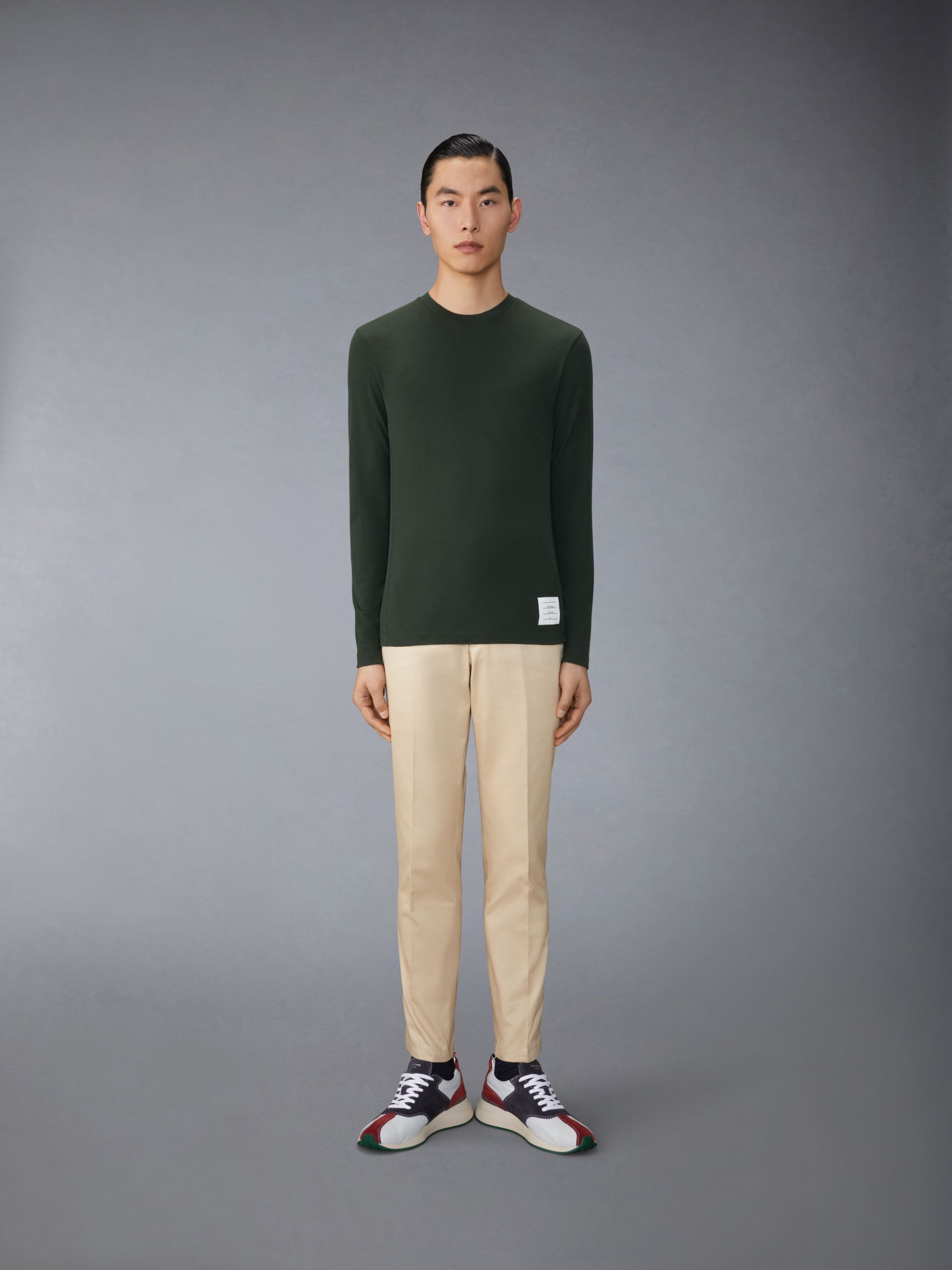 Thom Browne Long-sleeved Wool Jersey T-shirt For Men Men In Green