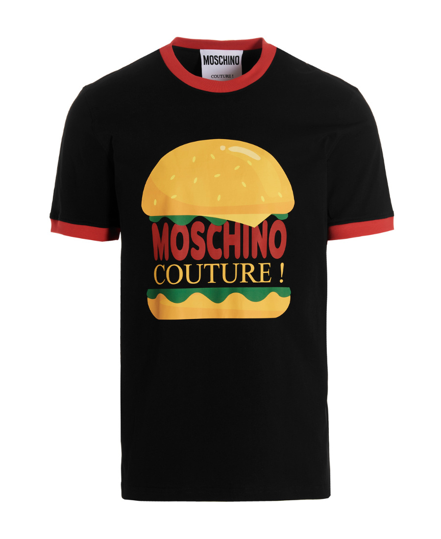 Moschino Couture Burger Print Crew Neck T-shirt In Black Cotton In Black
