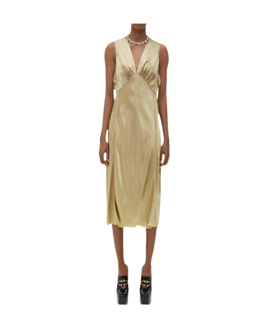 Bottega Veneta V-neck Satin Midi Dress In Nude