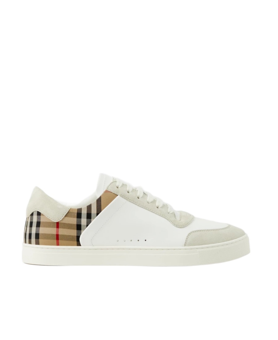 Burberry Men Stevie Leather And Check Canvas Sneakers In White