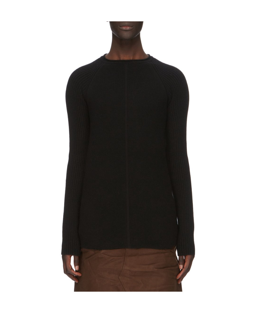 Rick Owens Black Long Sleeve Top With Crewneck In Cashmere And Wool Man In Black