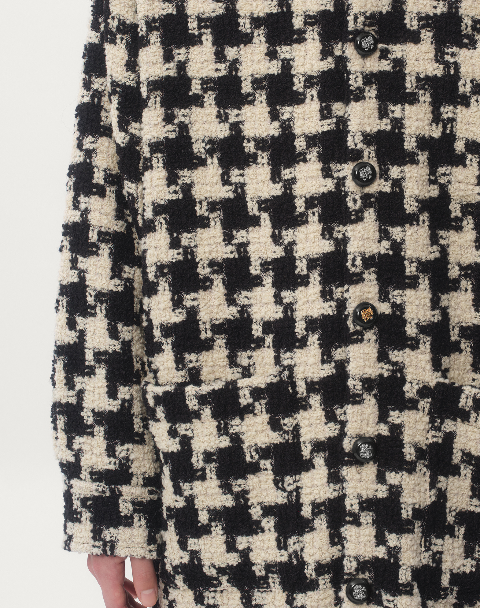 Valentino Wool Shirt Jacket With Pied De Coque Pattern In Ivory/black