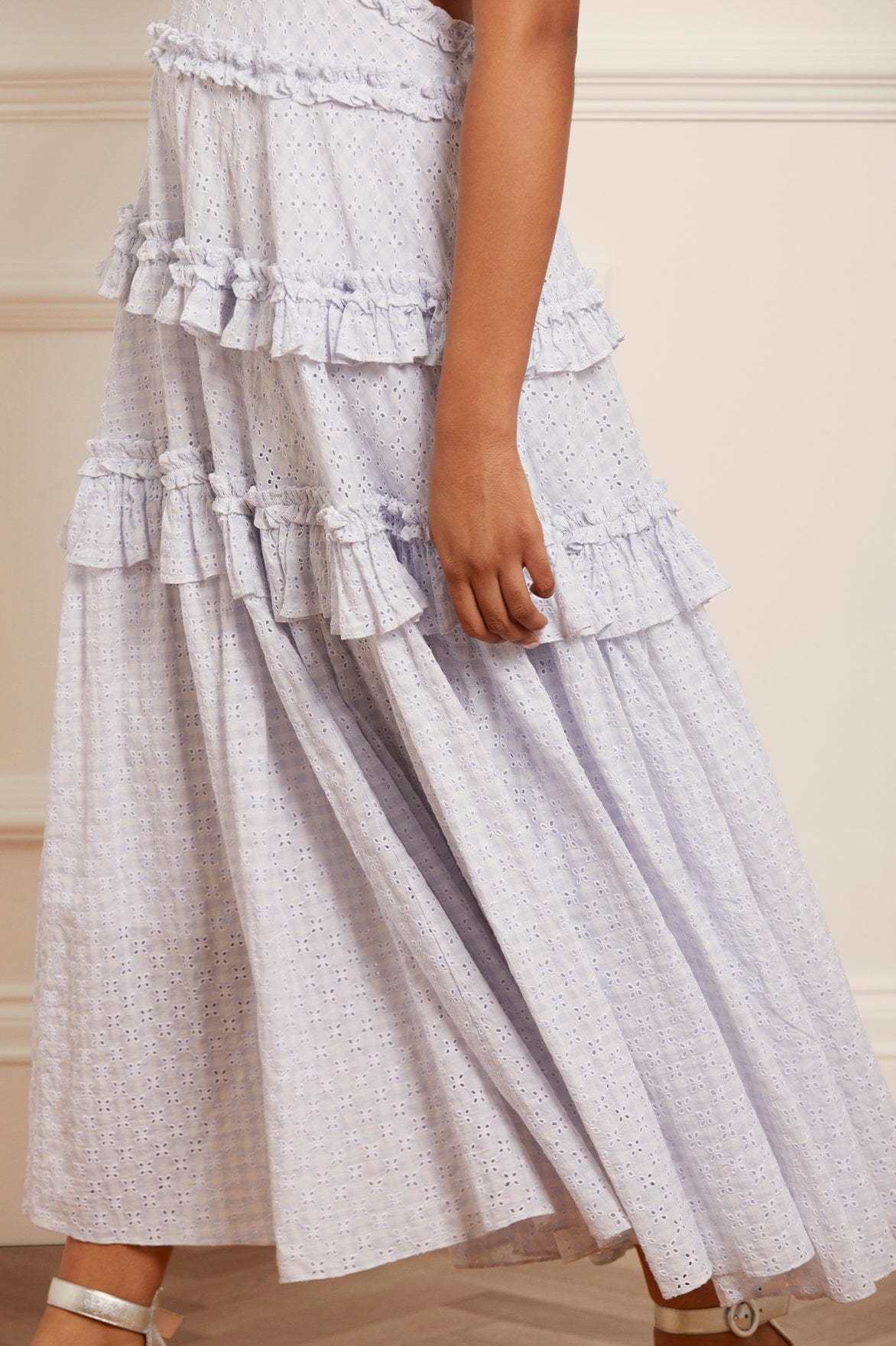 Shop Needle & Thread Broderie-anglaise Organic Cotton Maxi Dress In Blue