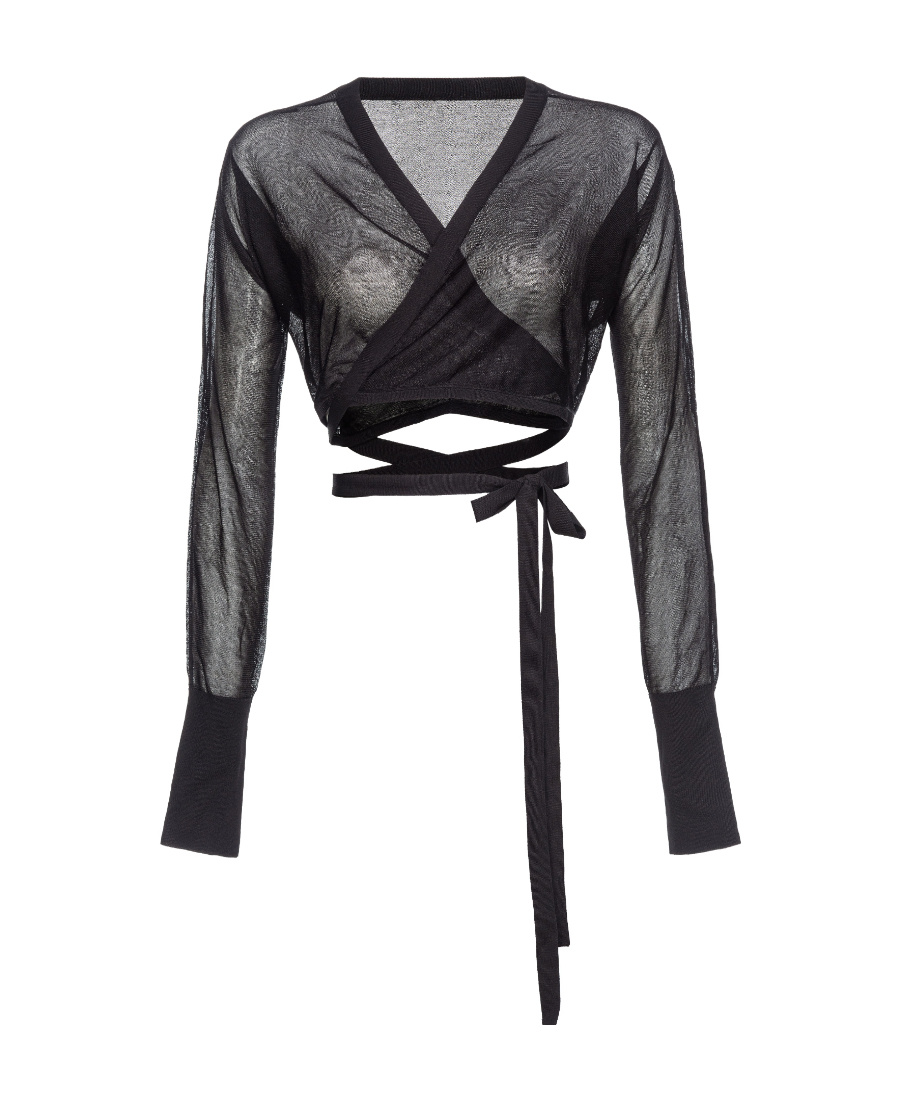 Pinko X Patrick Mcdowell Long-sleeved Wrap Top In Black