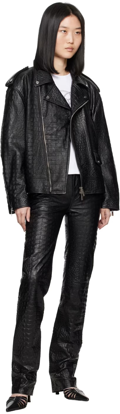 Blumarine Crocodile-effect Leather Trousers In Black