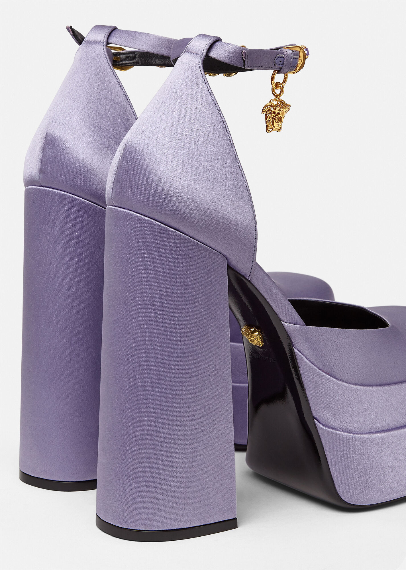 Versace Medusa Aevitas Embellished Satin Platform Sandals In Purple