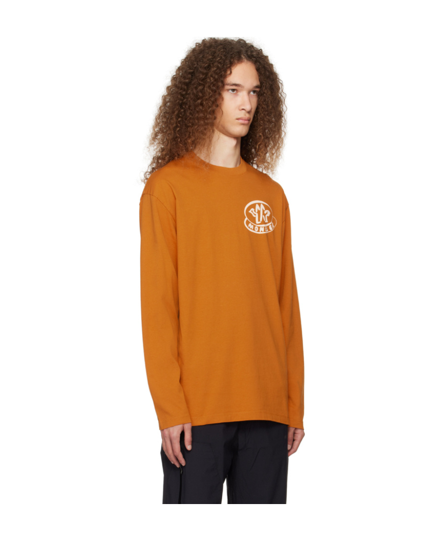 Moncler Orange Printed Long Sleeve T-shirt In Orange