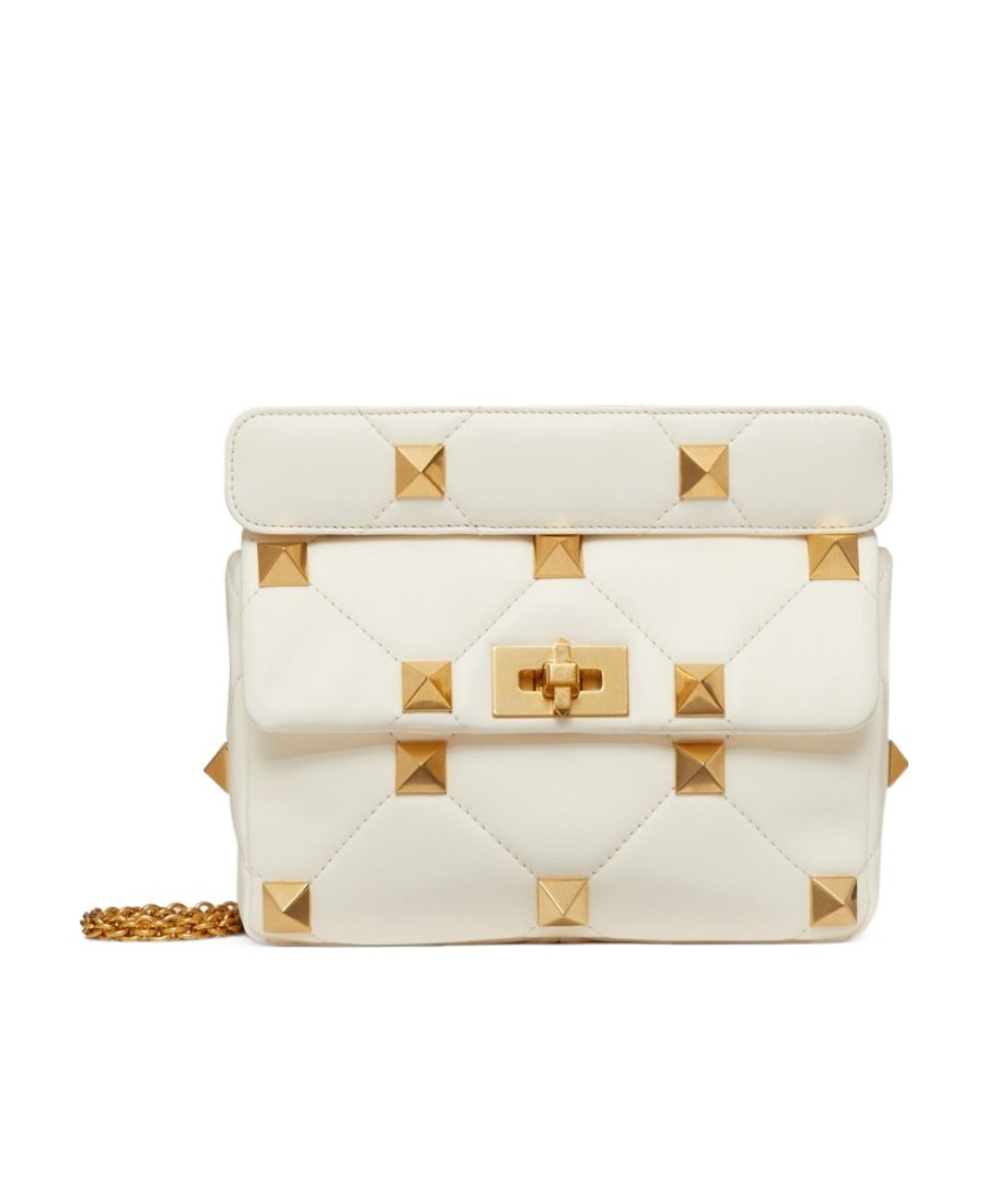 Valentino Medium Roman Stud Shoulder Bag In White