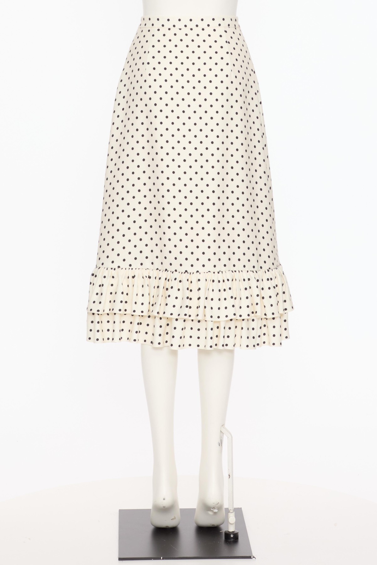 Valentino Womens Betulla Nero Polka-dot Ruffled Woven Midi Skirt In White