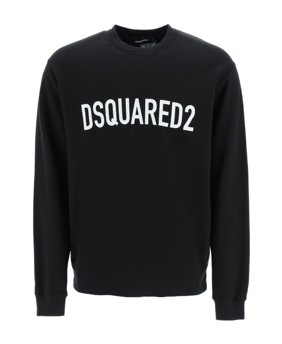 Dsquared2 Cotton Crewneck Sweater With Ribbed Hem In Black