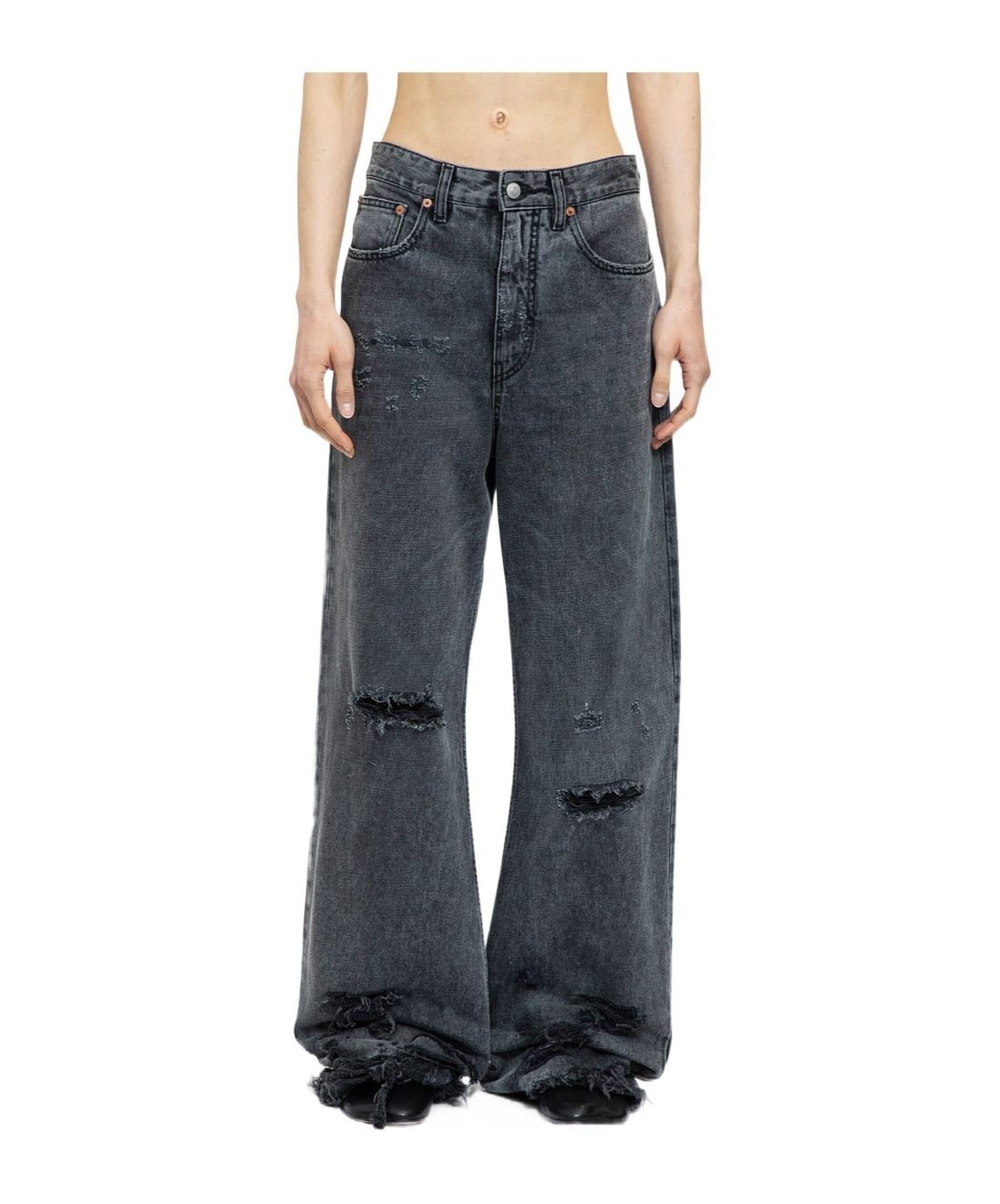 Mm6 Maison Margiela Distressed Cotton Jeans For Women In Black