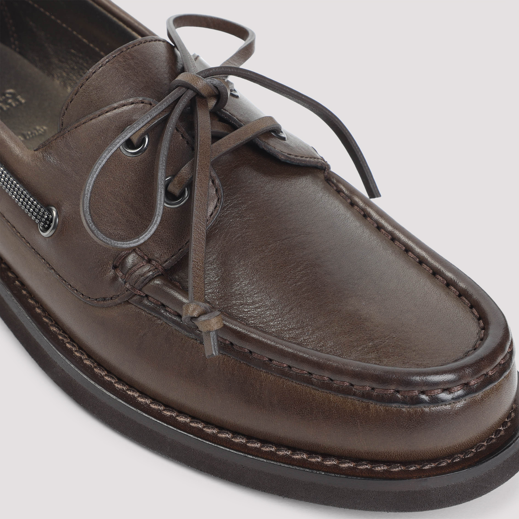 Brunello Cucinelli Women Leather Loafers With Monili Detail In Brown