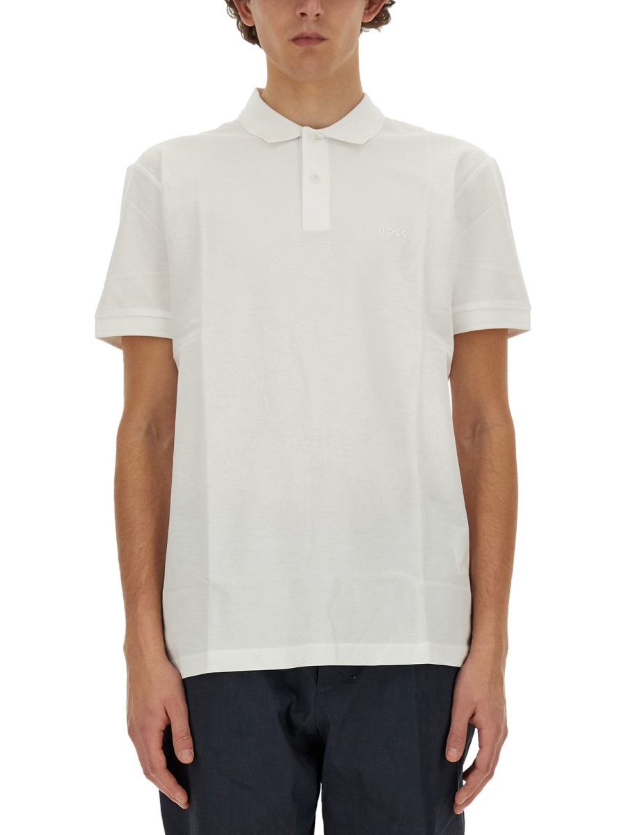 Hugo Boss Logo Pattern Polo Shirt In White