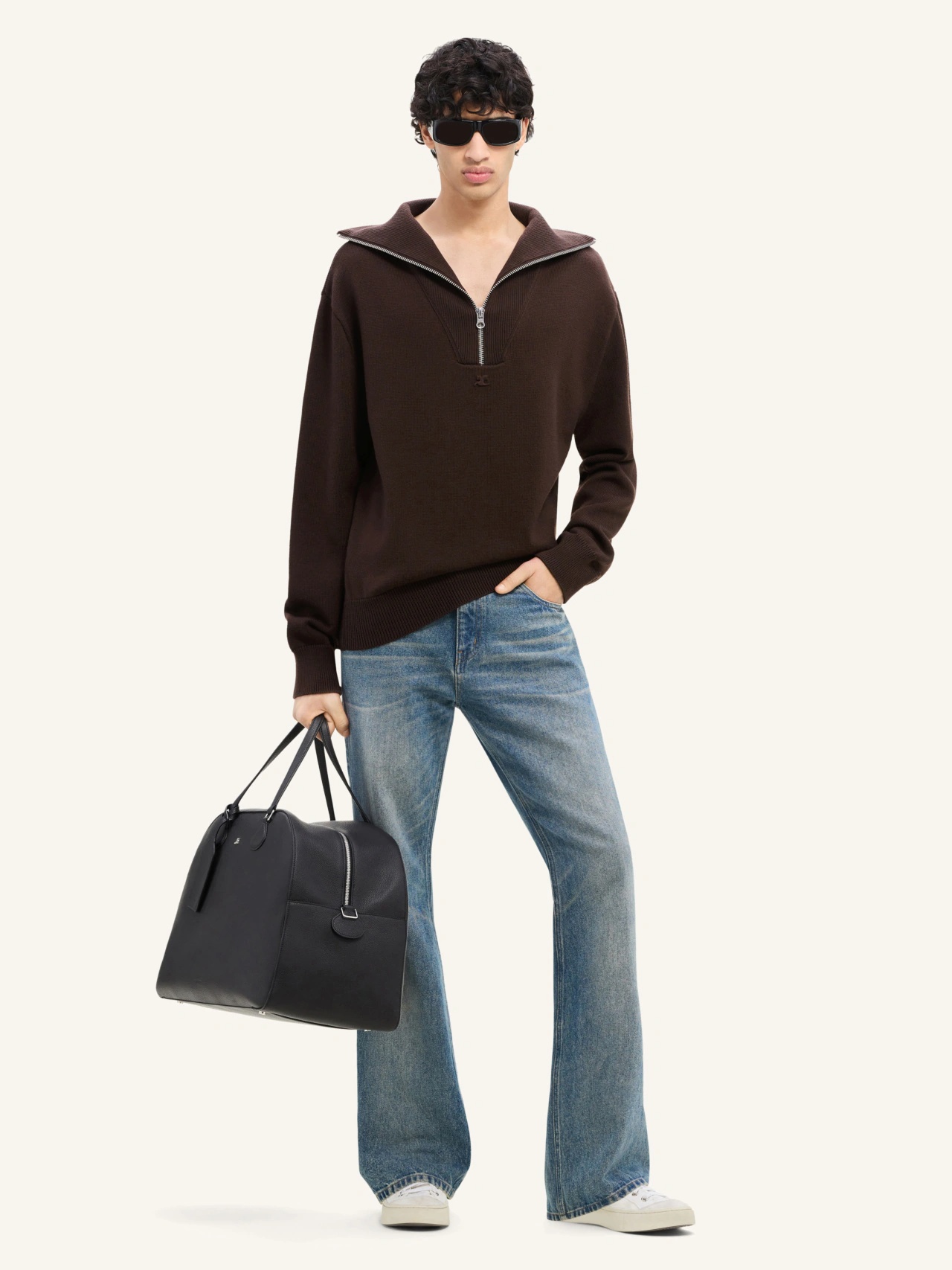 Courrèges Merino Wool Sweater With Zipper In Black