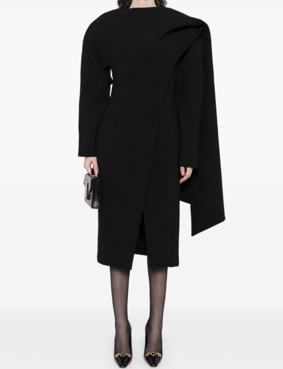 Mugler Scarf Wool Coat In Black