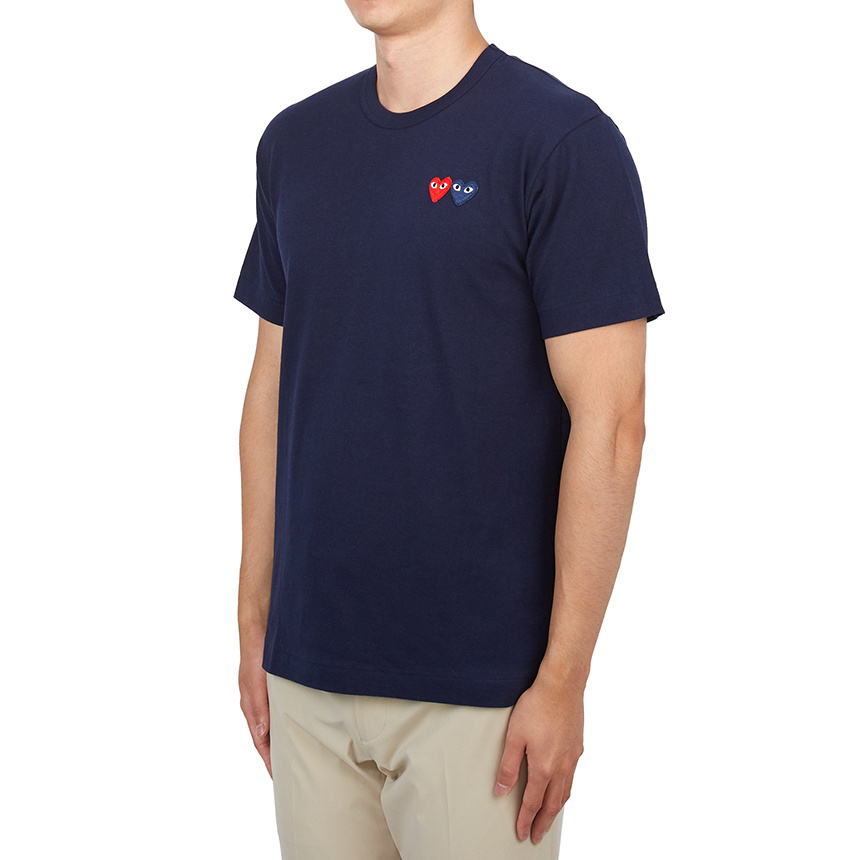 Comme Des Garçons Play Double Heart Patch Cotton Jersey T-shirt In Blue