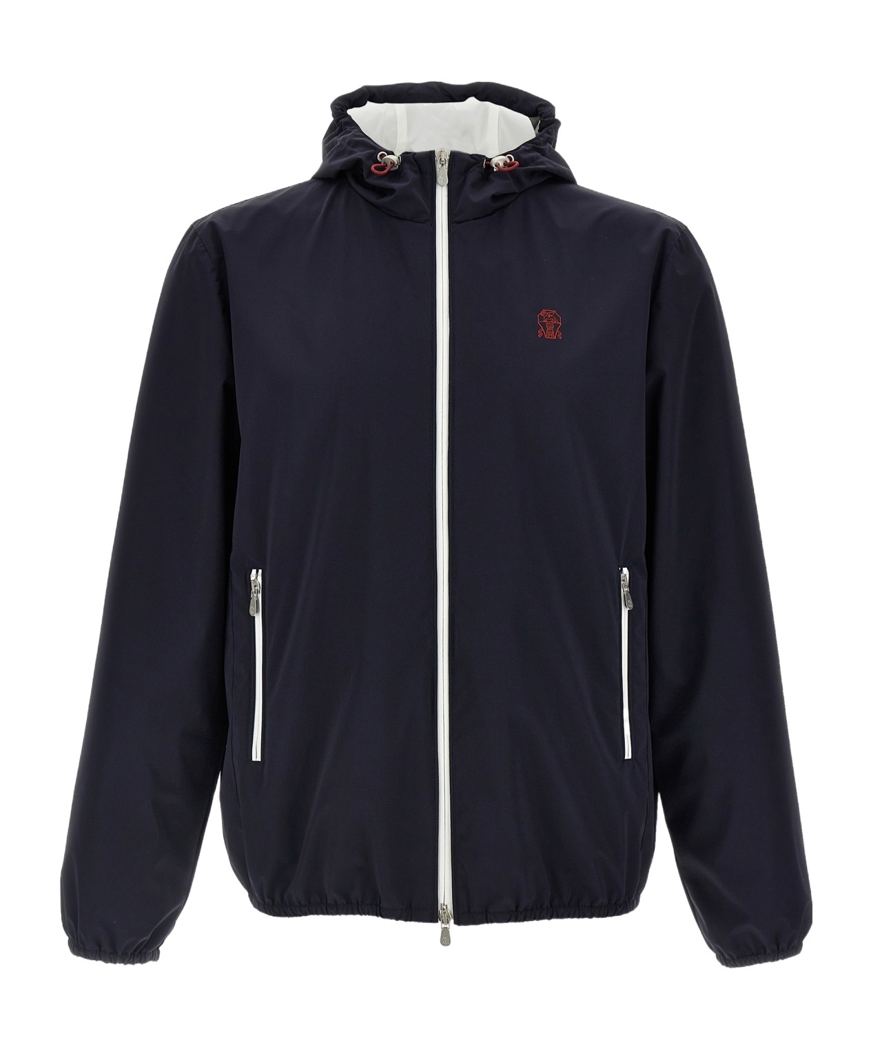 Brunello Cucinelli Membranated Nylon Jacket With Logo And Hood In Black