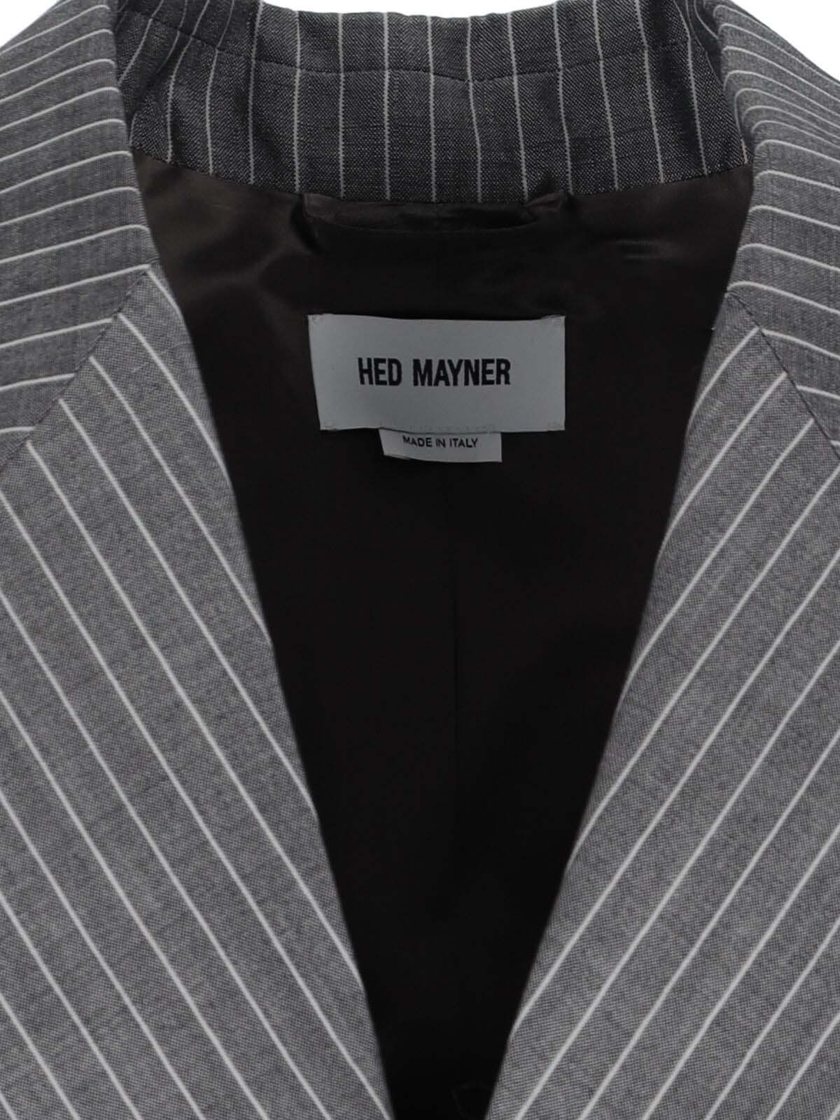 Hed Mayner Double-breasted Tailored Blazer With Pinstripe Pattern And Draped Details In Gray