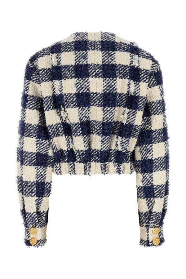 Shop Balmain Gingham-check Jacket In Black