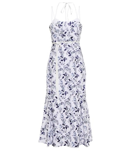 Erdem Otto Embroidered Linen Midi Dress In White
