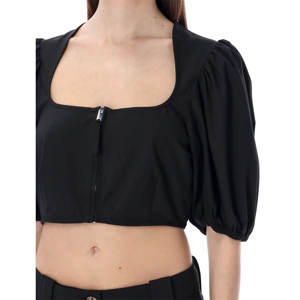 Shop Ganni Drapey Melange Zipper Blouse In Black
