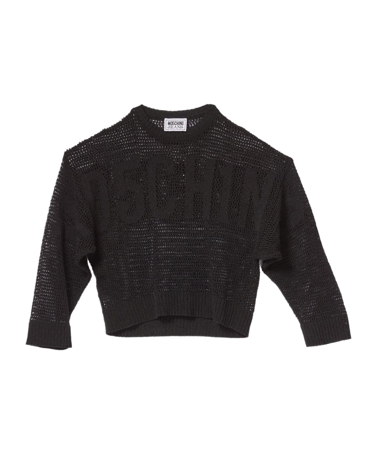 Moschino Open Knitted Crewneck Jumper In Black