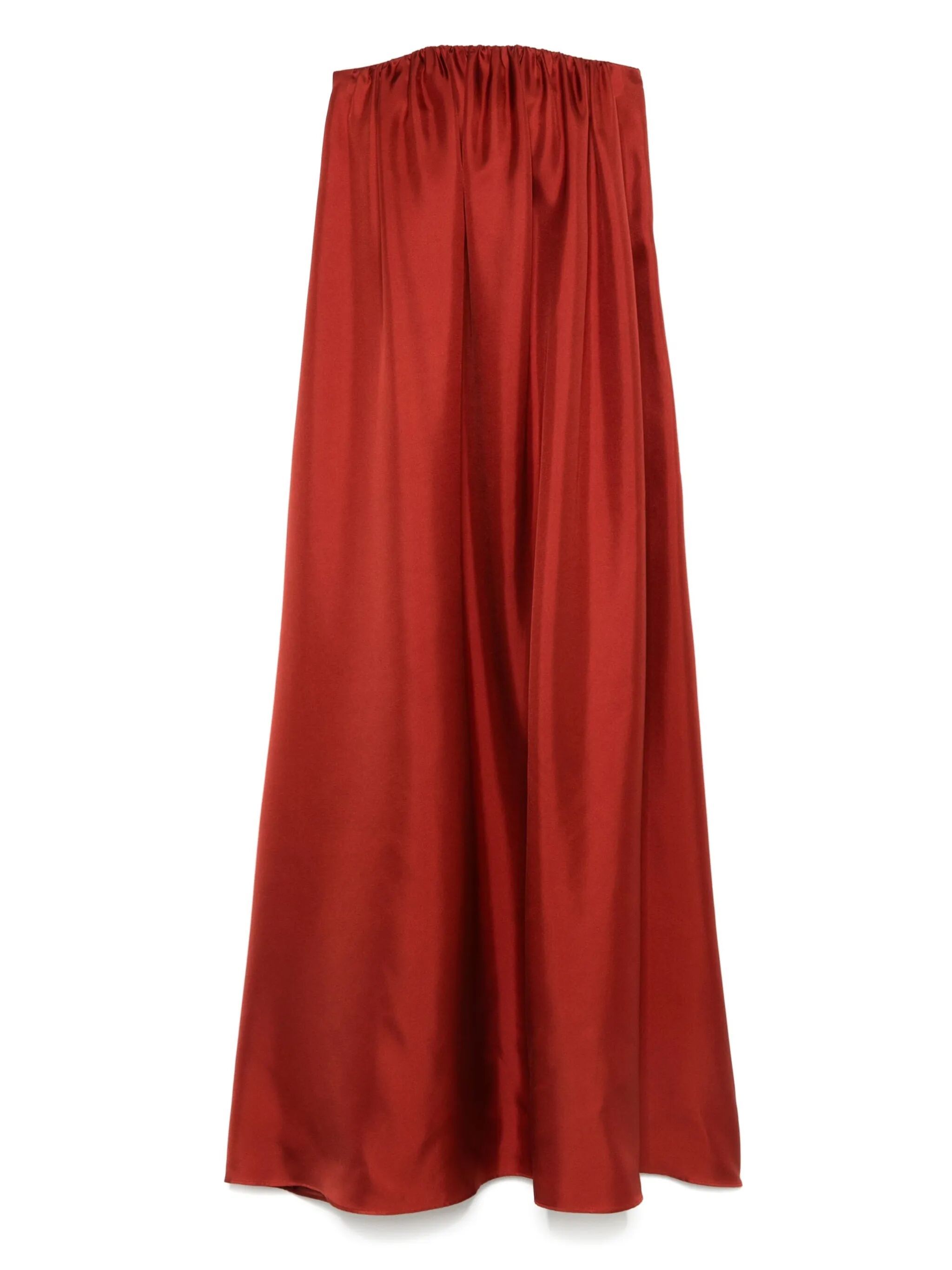 Max Mara Strapless Satin Floor-length Dress With Gathered Neckline In Red