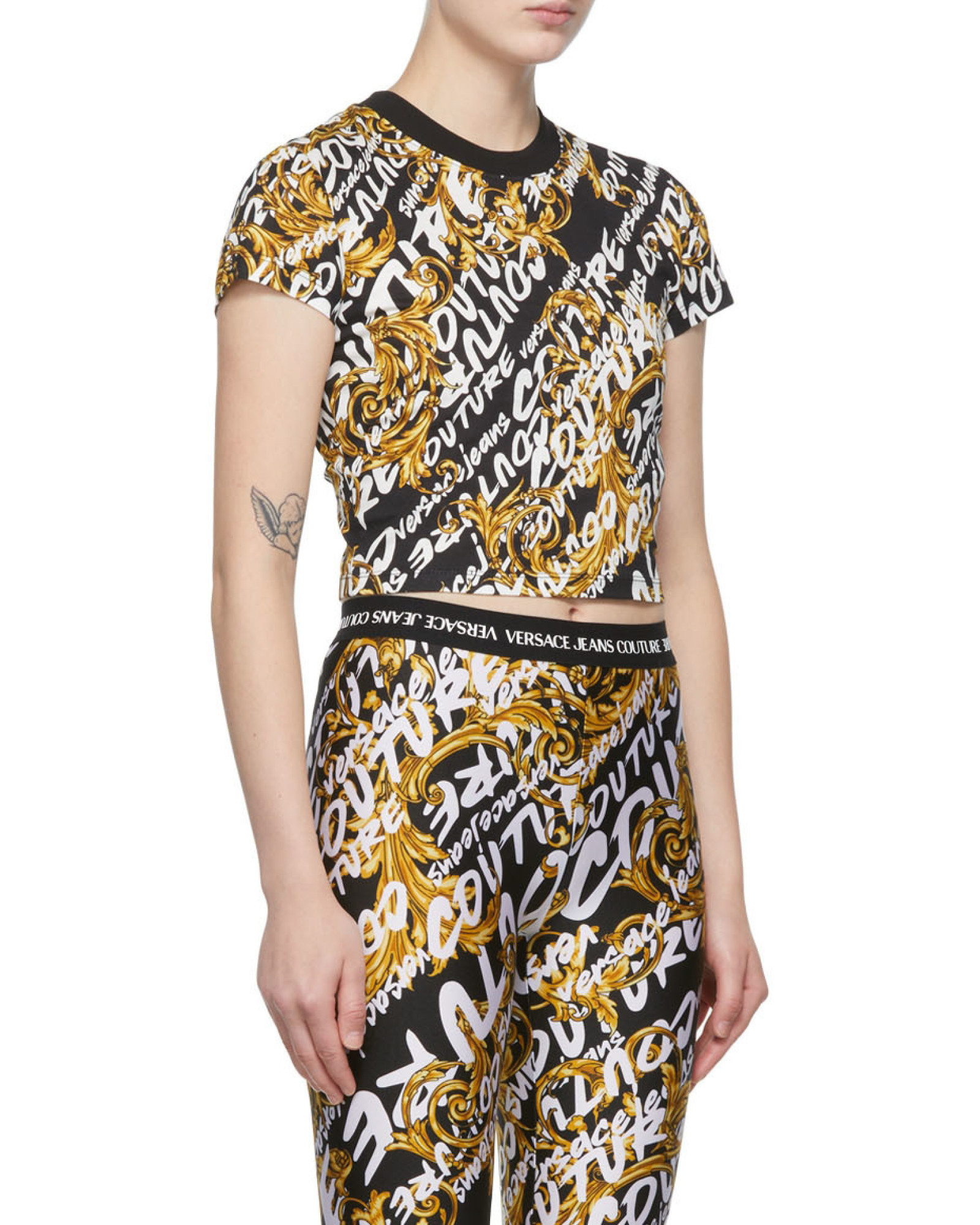 Versace Jeans Garland-print Cropped T-shirt In Multi