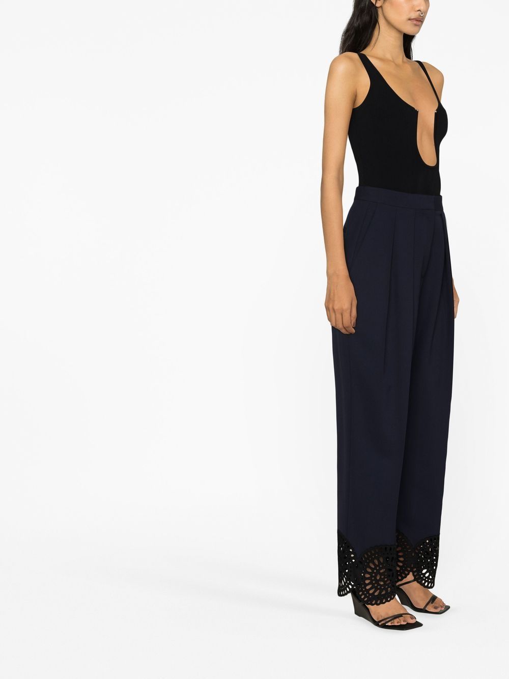 Stella Mccartney Stella Mc Cartney Navy Blue Stretch Polyester Blend Pant In Black