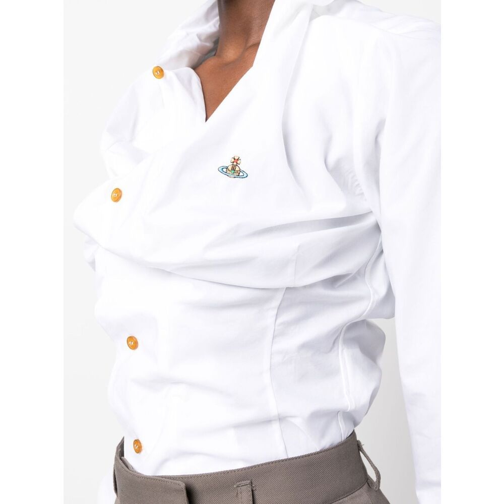 Vivienne Westwood Distorted Silhouette White Cotton Shirt With Asymmetrical Hem In White