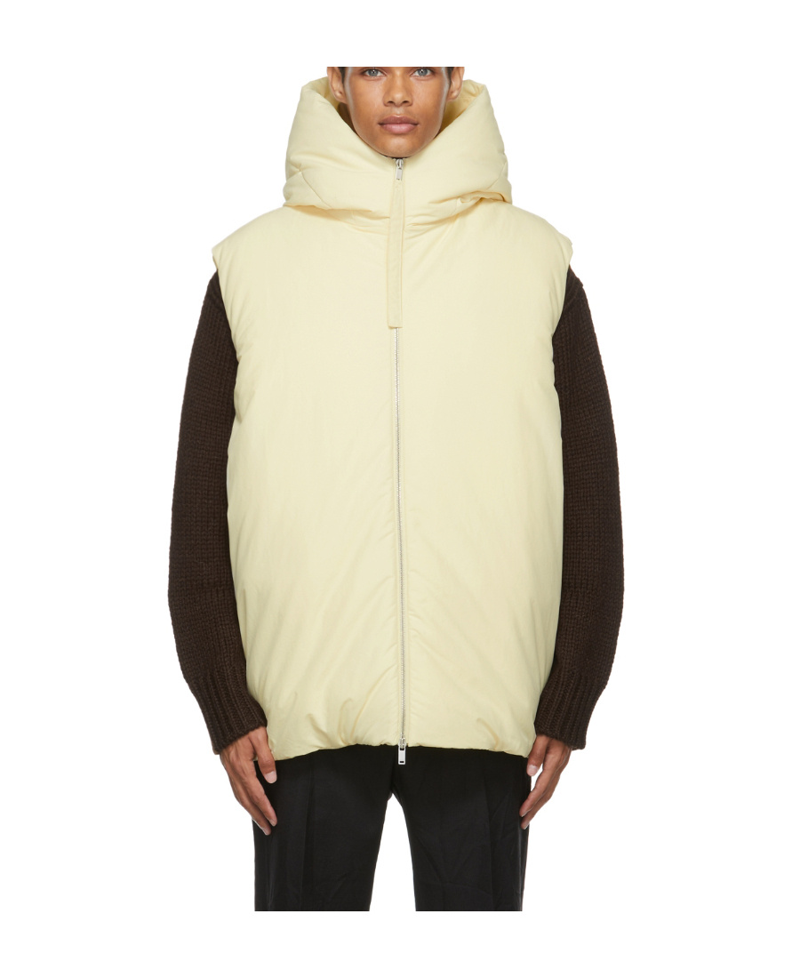 Jil Sander Oversized Hooded Down Vest In Yellow
