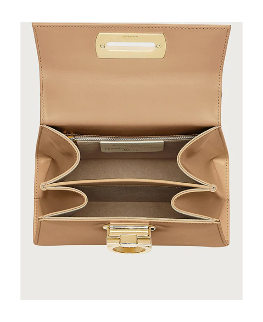 Ferragamo Logo Gold Button Handbag In Brown