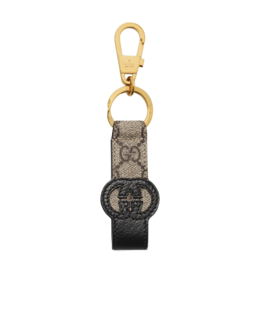 Gucci Gg-patch Leather Keyring In Black
