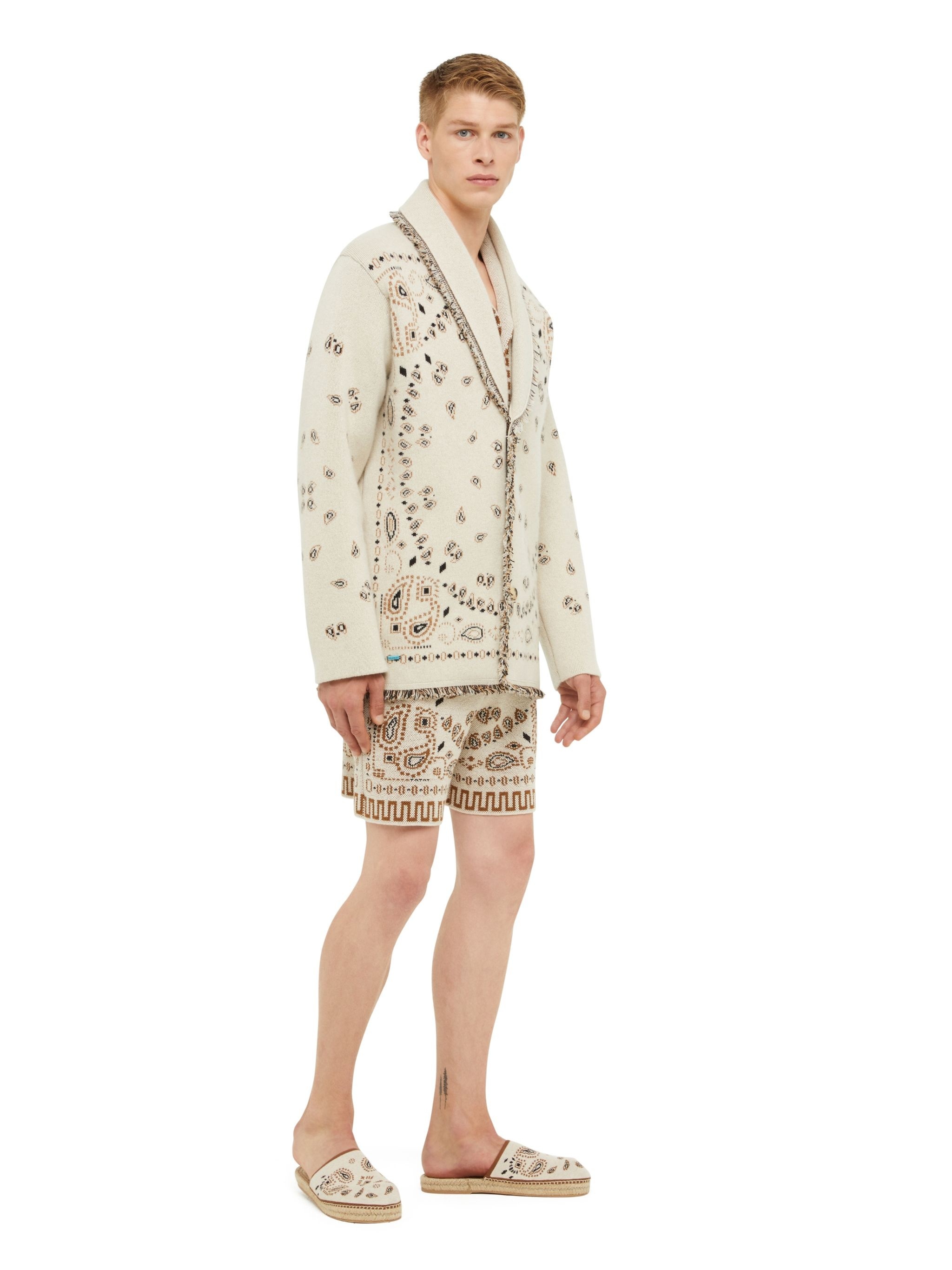 Alanui Shawl-collar Fringed Bandana-jacquard Cashmere Cardigan In White