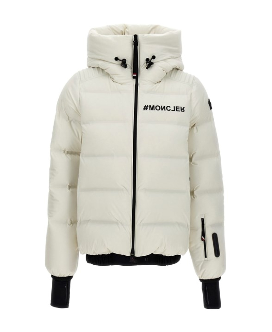 Moncler 'swiss' Quilted Down Jacket With Hood And Ribbed Cuffs In White