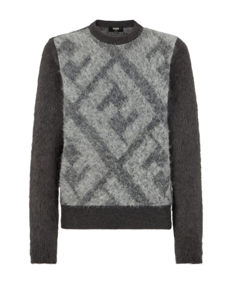 Fendi Embroidered Wool Blend Sweater In Gray