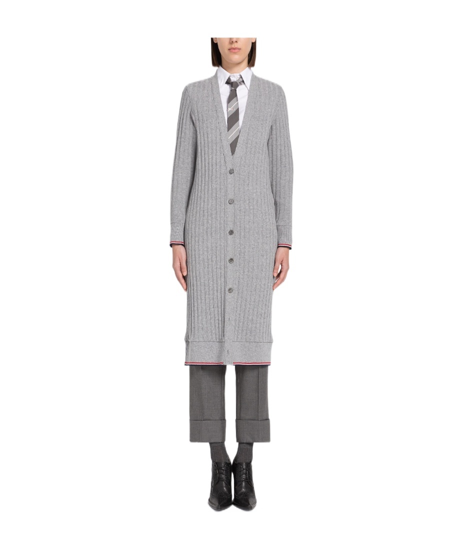 Thom Browne Gray Wide Rib Cashmere Cardigan Midi Dress In Gray