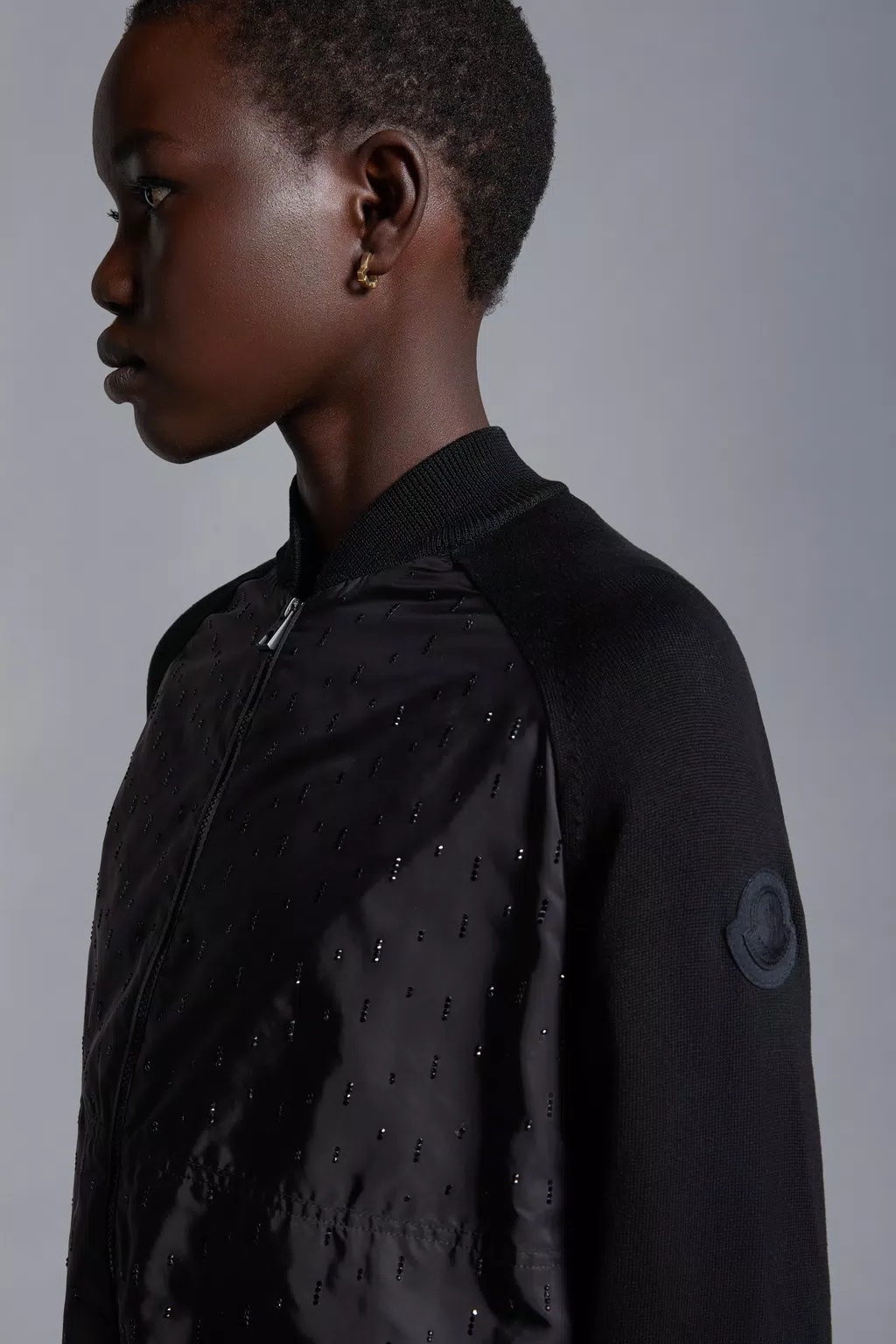 Moncler Crystal Zipper Cardigan In Black