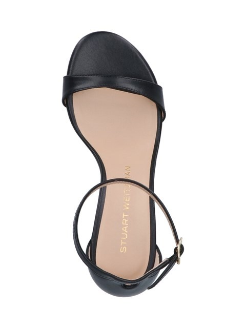 Stuart Weitzman Heel Buckle Open Toe Sandals In Black