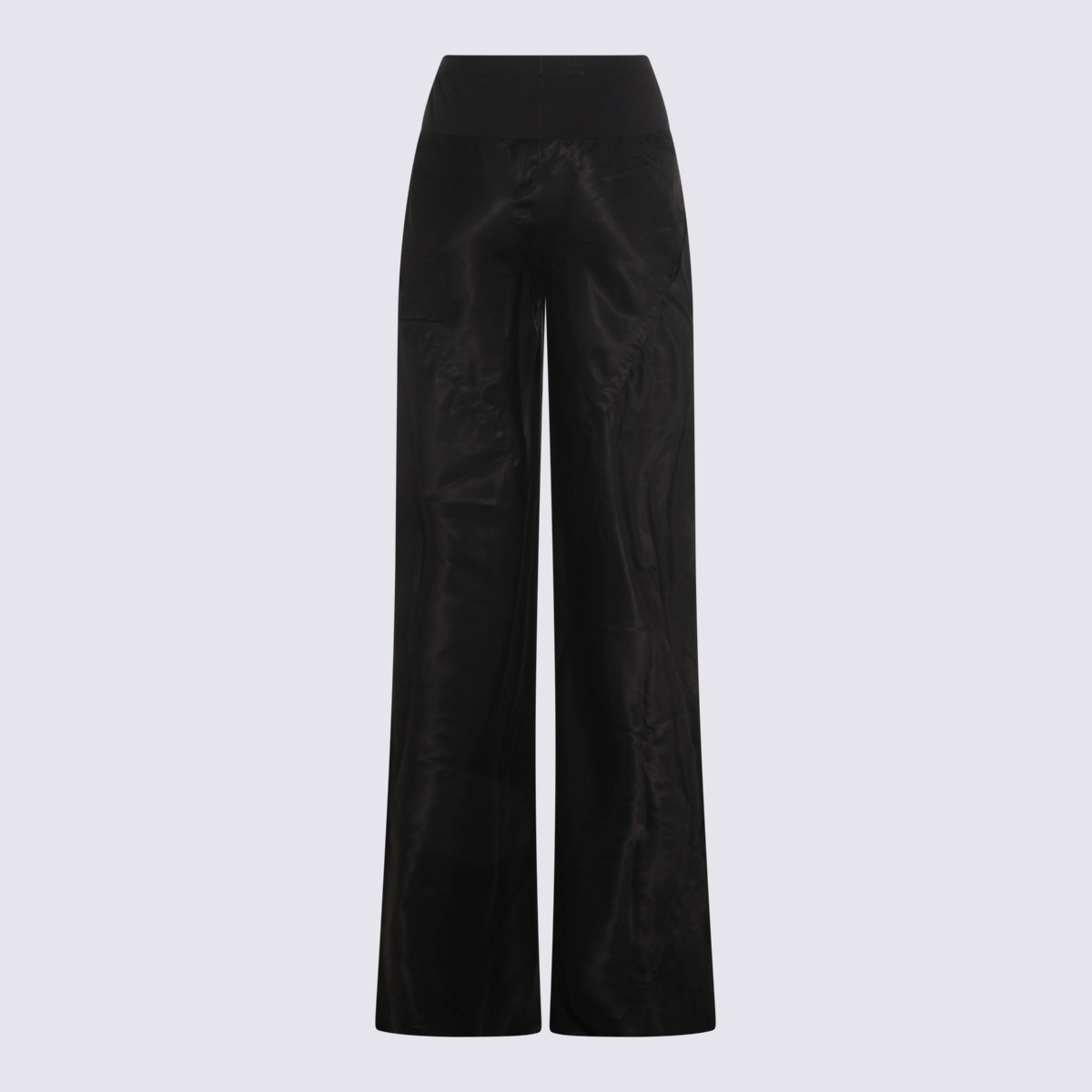 Rick Owens High Waist Wide Leg Trousers With Satin Finish In Black