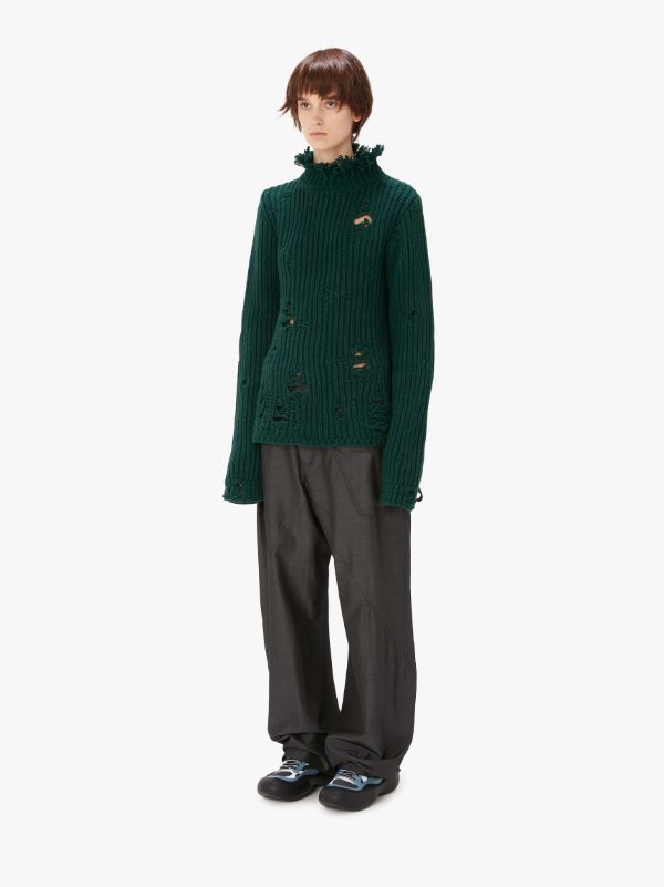 Jw Anderson Distressed-effect Merino-wool Jumper In Black