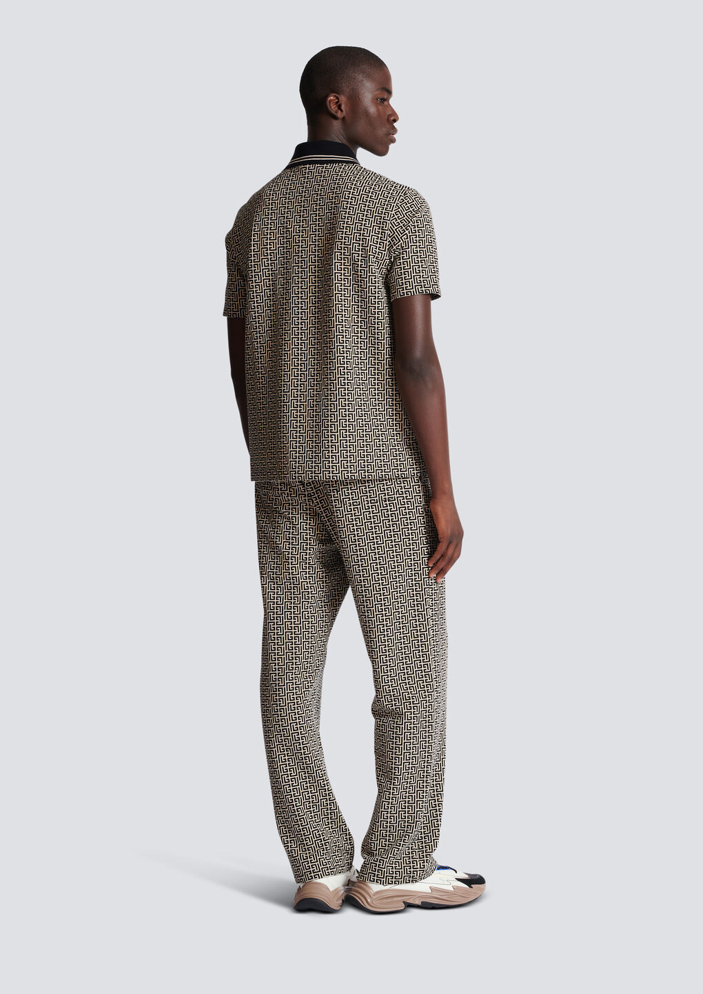 Balmain Labyrinth Polo Shirt With Jacquard Effect In Black