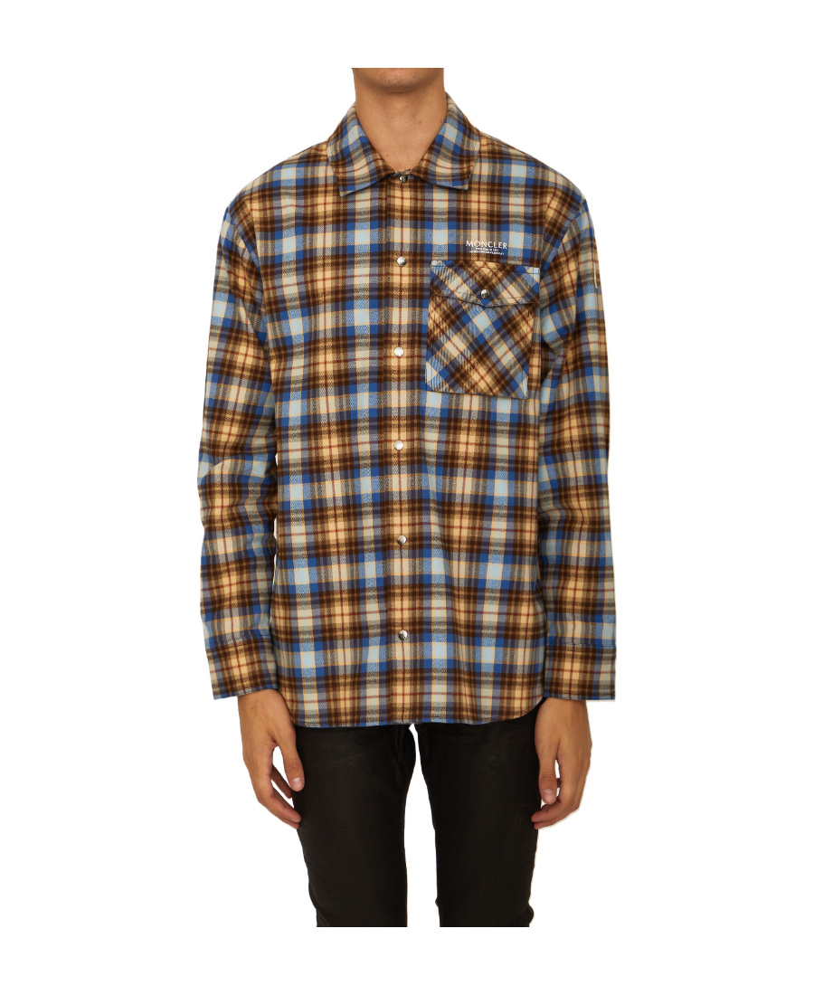 Moncler Checked Long Sleeve Cotton Shirt In Multicolor